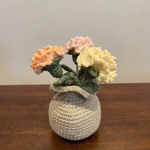 Handmade Crochet Mini Carnations In Vase Home Or Office Decor Gift Idea